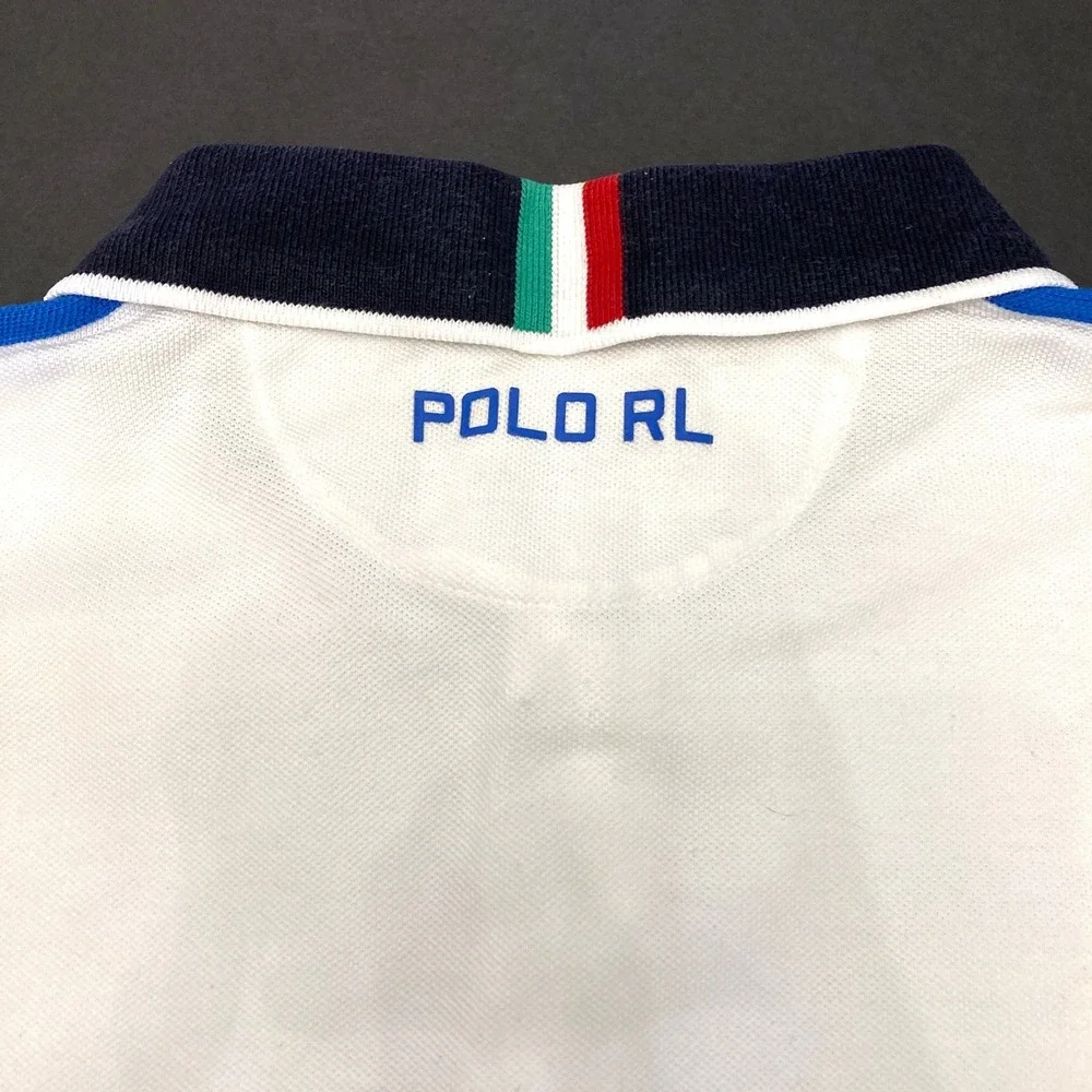 Polo Ralph Lauren Italia Shirt Mens 2XL Blue Big Pony Shirt Italy Cotton White